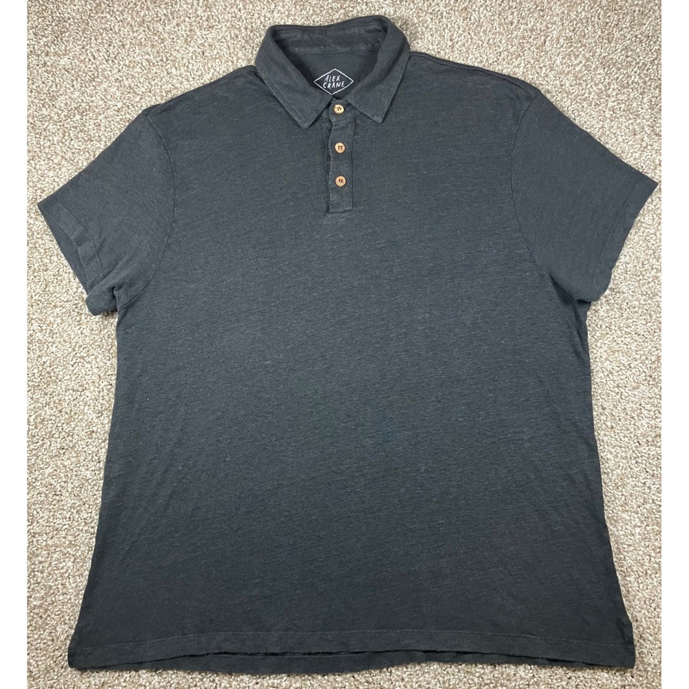 Alex Crane Sun Polo Mens Large Charcoal Grey 100% European Linen Short Sleeve